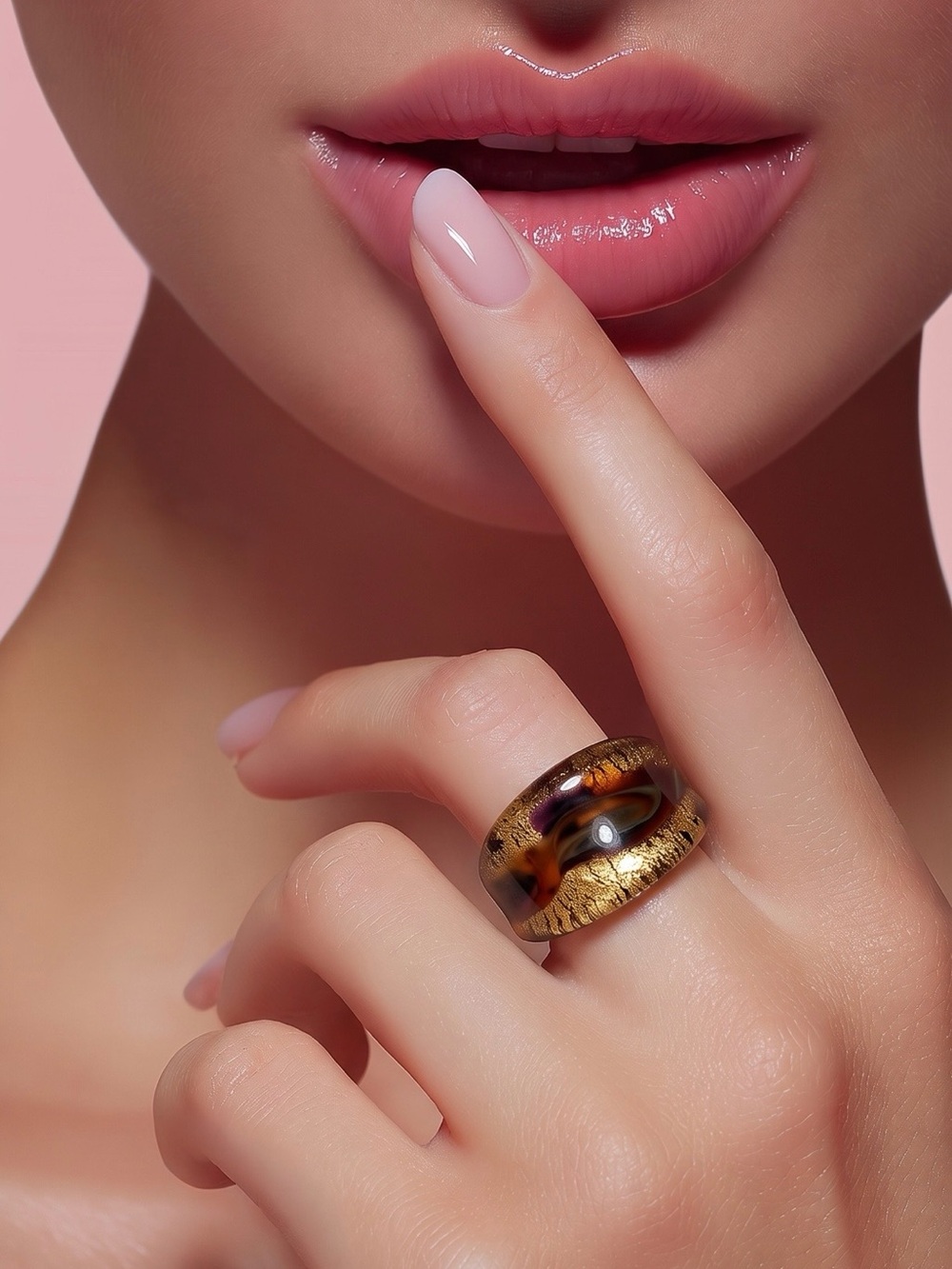 Gold-Tone Tortoiseshell Dome Ring — Chic Brown Accent